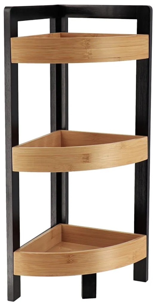 Polička do kúpeľne Black Bamboo 3, čierna/s drevenými prvkami