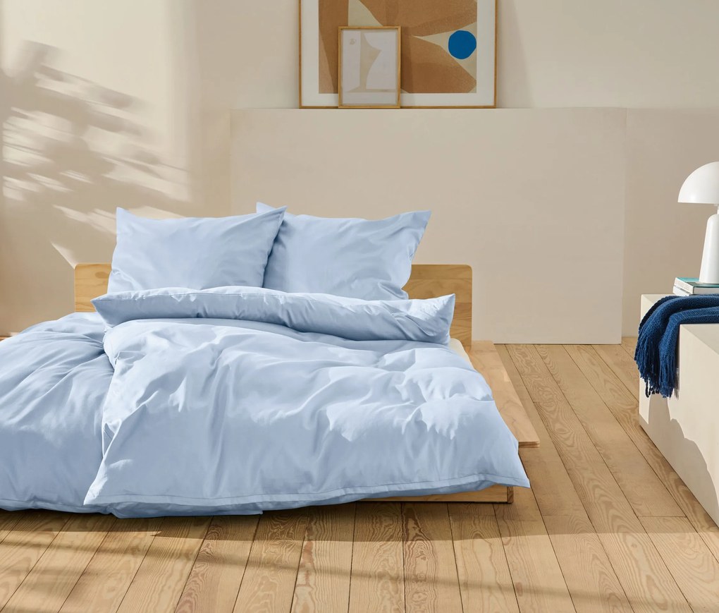 Posteľná bielizeň z bavlny a saténu, svetlomodrá, štandardná veľkosť