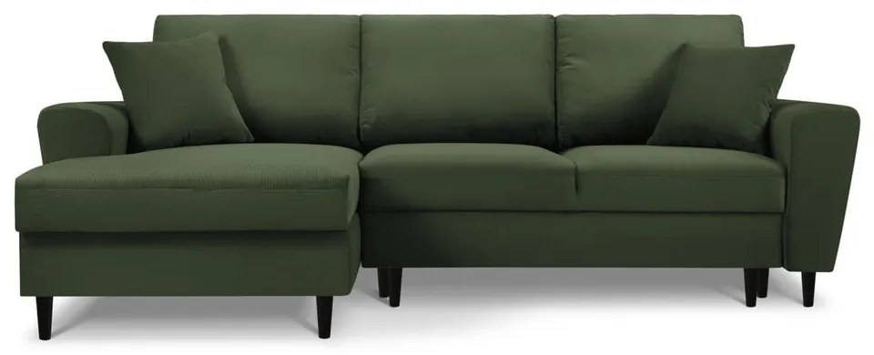 Zelená menčestrová rozkladacia/s úložným priestorom rohová pohovka (ľavý roh/s leňoškou) Kyoto – Cosmopolitan Design