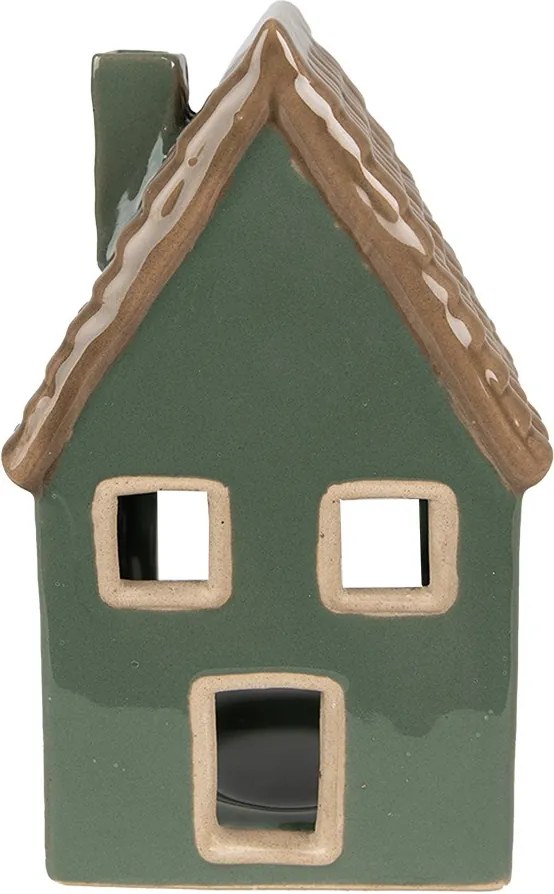 Zelený porcelánový domček svietnik na čajovú sviečku Christmas House - 9*8*15 cm