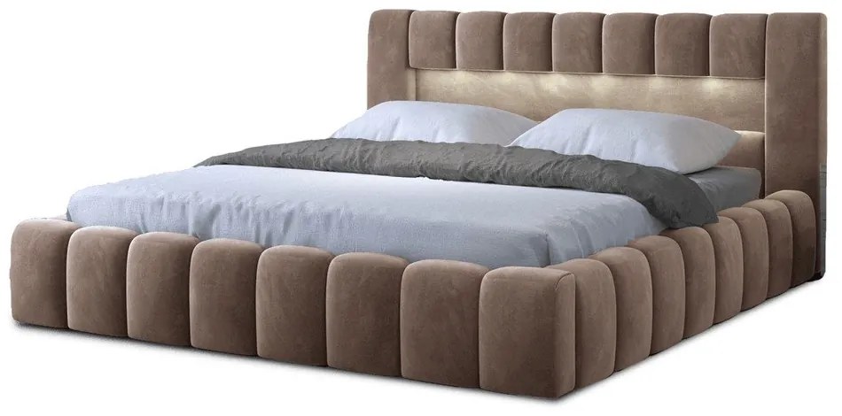 Svetlohnedá čalúnená dvojlôžková posteľ s úložným priestorom s roštom 140x200 cm Lamica – ELTAP