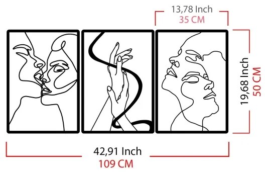 SADA 3x Nástenná dekorácia 109x50 cm láska kov