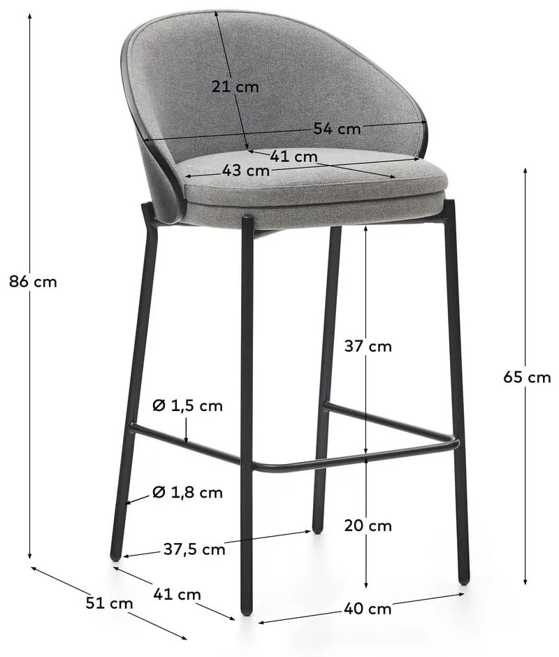 Čierno-sivá barová stolička (výška sedadla 65 cm) Eamy – Kave Home