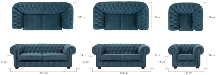 Pohovka 3er v štýle chesterfield Madame, zelená Kronos