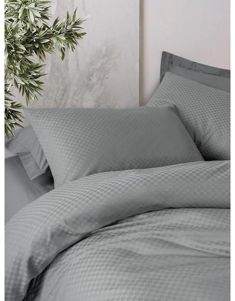 Sivé obliečky na jednolôžko z bavlny Renforcé 140x200 cm Checkered – Mila Home Luxury