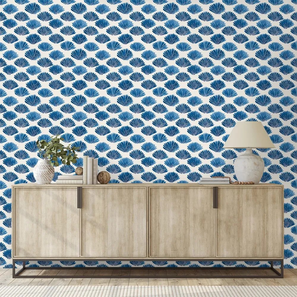 Samolepiaca tapeta modré mušle na bielom pozadí