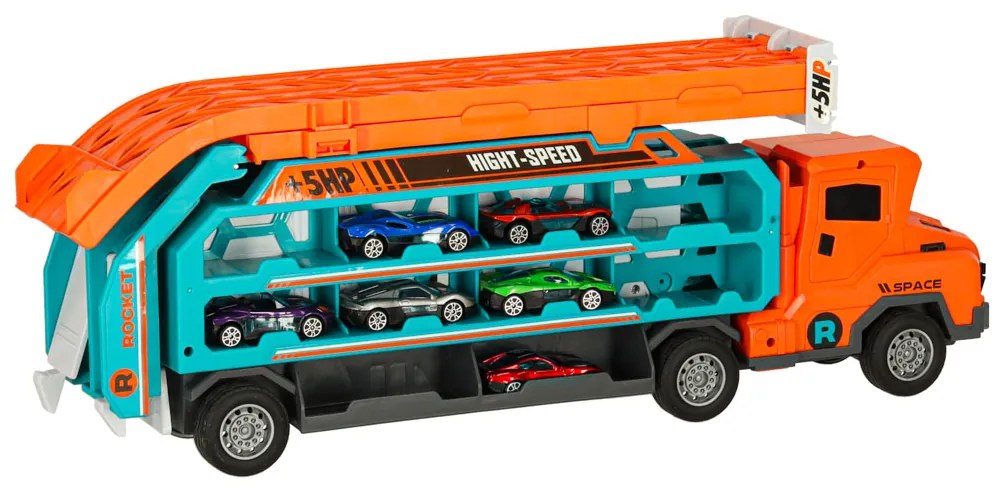 Pretekárska autodráha KIK s transportérom na 6 autíčok, oranžová