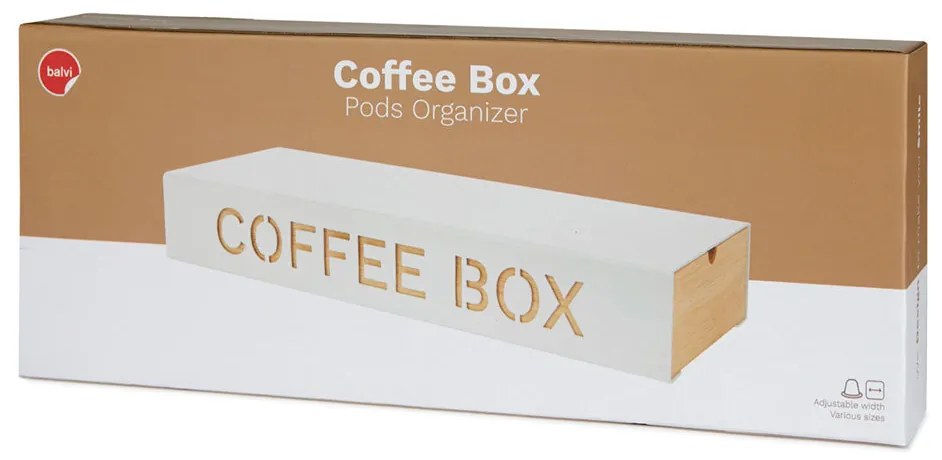 Box na kávové kapsuly a stojan, BALVI Coffee Box, biely kov