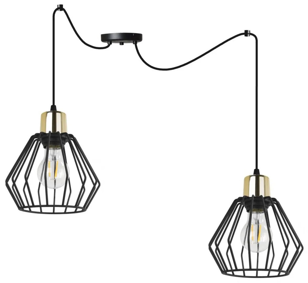 Závesné svietidlo Nuvola Spider 5, 2x čierne drôtené tienidlo, g