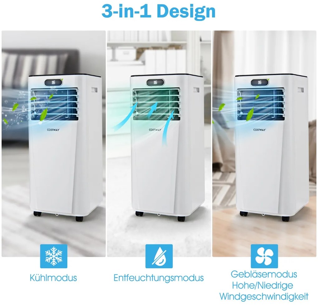 4 v 1 Prenosná klimatizácia 7000 BTU Chladenie a vetranie a odvlhčovanie 16 ℃~32 ℃ Biela