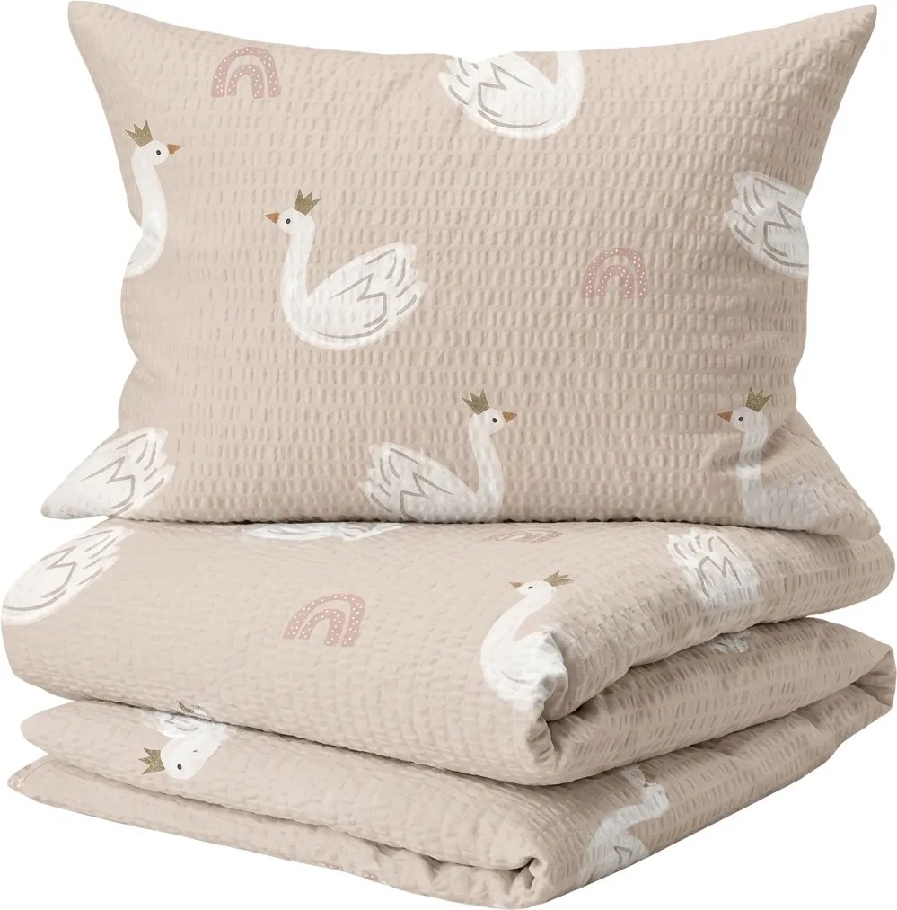 Krepové obliečky do postieľky Renforcé SWAN CLOUD ružové Rozmer obliečky: 45 x 65 cm | 90 x 140 cm