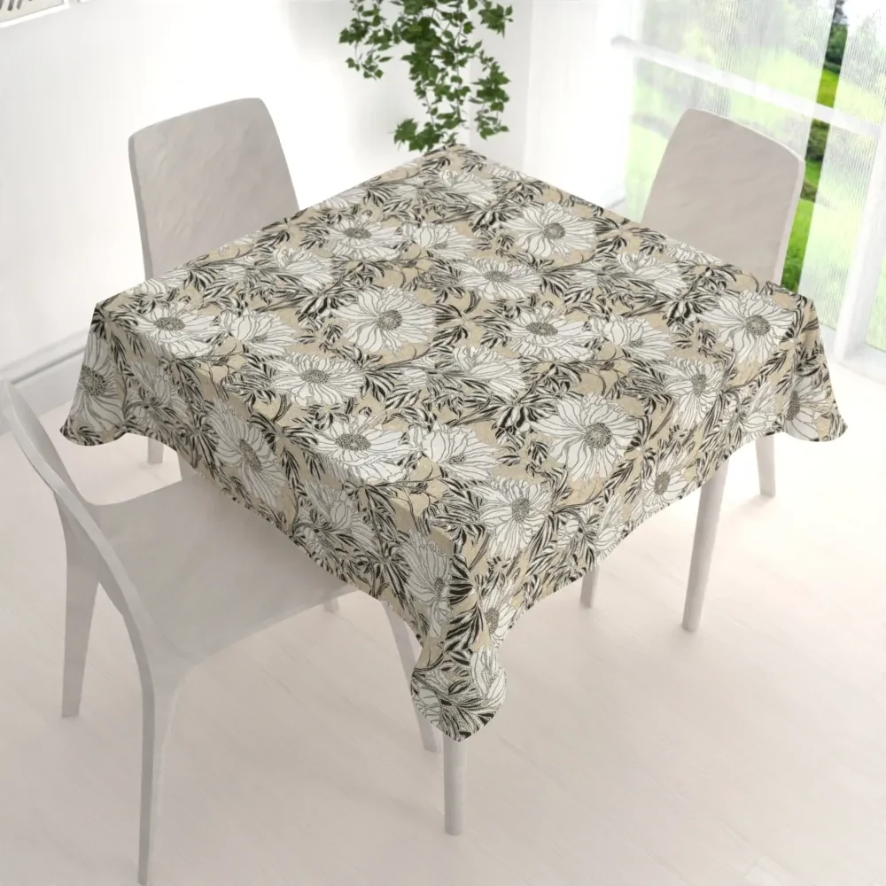 Biante Dekoračný štvorcový obrus PML-089 Biele kvety na béžovom 50x50 cm