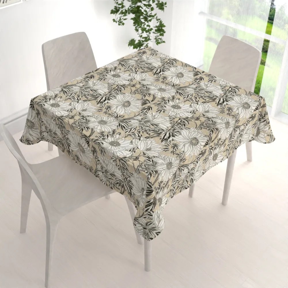 Biante Dekoračný štvorcový obrus PML-089 Biele kvety na béžovom 70x70 cm