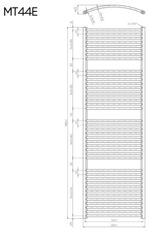 Mereo, Vykurovací rebrík oblý 450x1330 mm, biely, elektrický, MER-MT32E