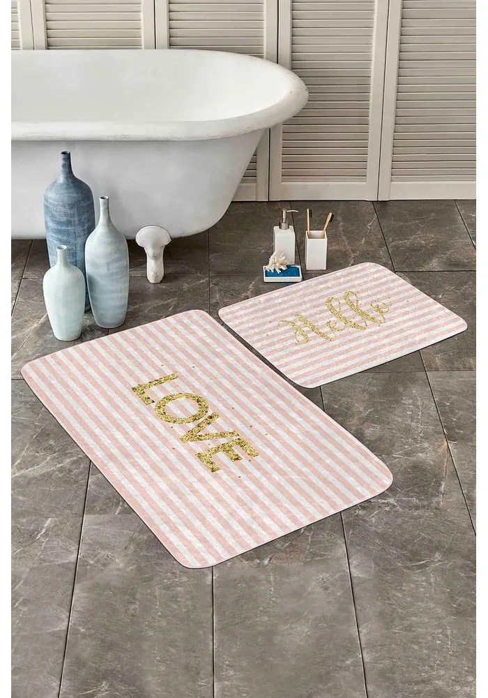 Ružové zamatové kúpeľňové predložky v súprave 2 ks 60x100 cm Love – Mila Home