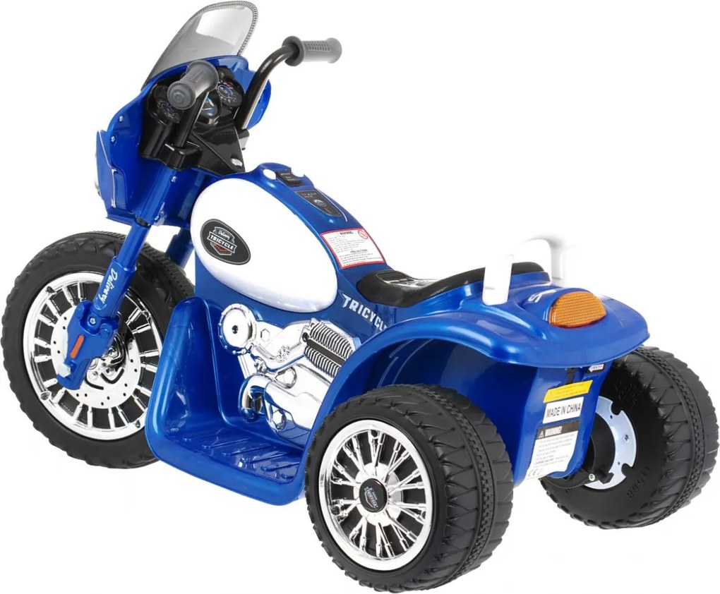 Ramiz Chopper batériový bicykel pre deti Modrý + 3 kolesá + Zvuky + LED svetlá