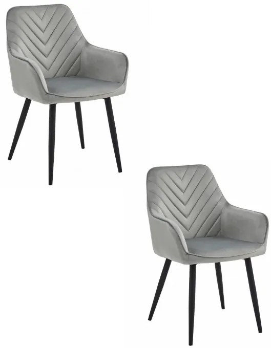 Set dvoch jedálenských stoličiek NANA zamatové, strieborné / sivé (čierne nohy) 2 ks
