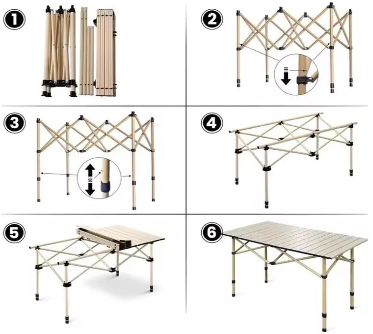 Skladací kempingový stôl 95 x 56 x 50 cm s obalom béžová