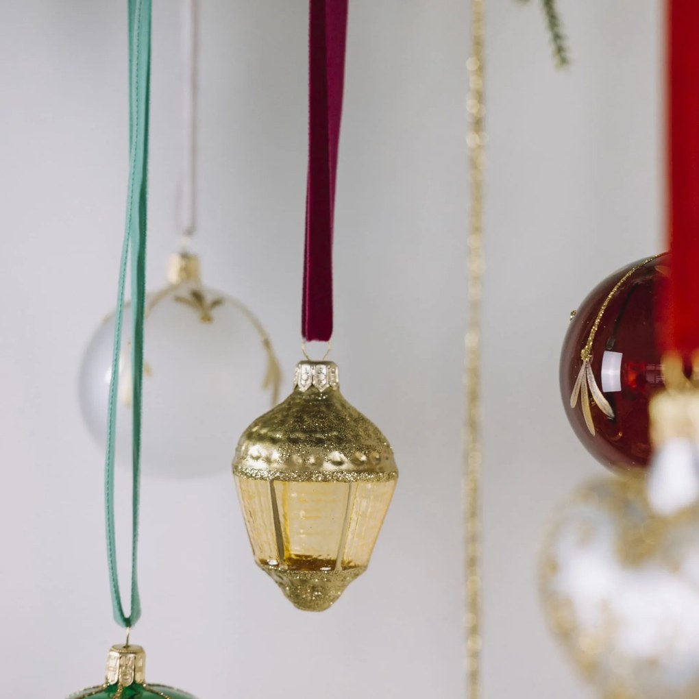 Bella Rose Sklenená vianočná ozdoba Lampáš Žltá Lesk