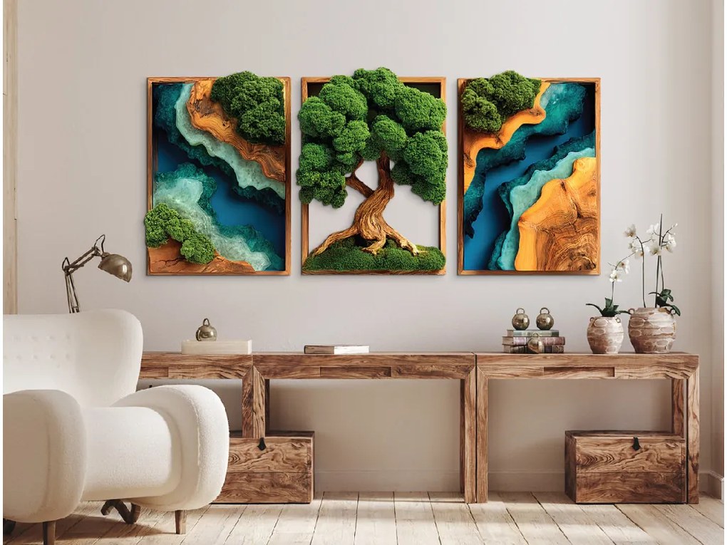 drevko |  Trojdielny machový Strom života Sila (UV tlač)  50 x 1095 cm