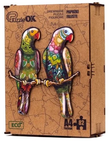 012124 3D drevené puzzle handmade - Papagáje A4