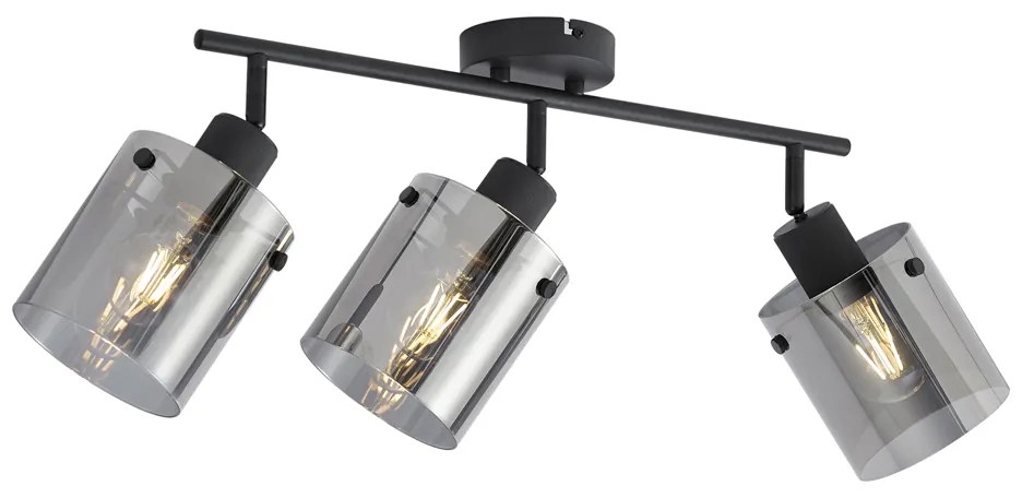 Dizajnový stropný reflektor čierny s dymovým sklom 3-svetelný - Domo