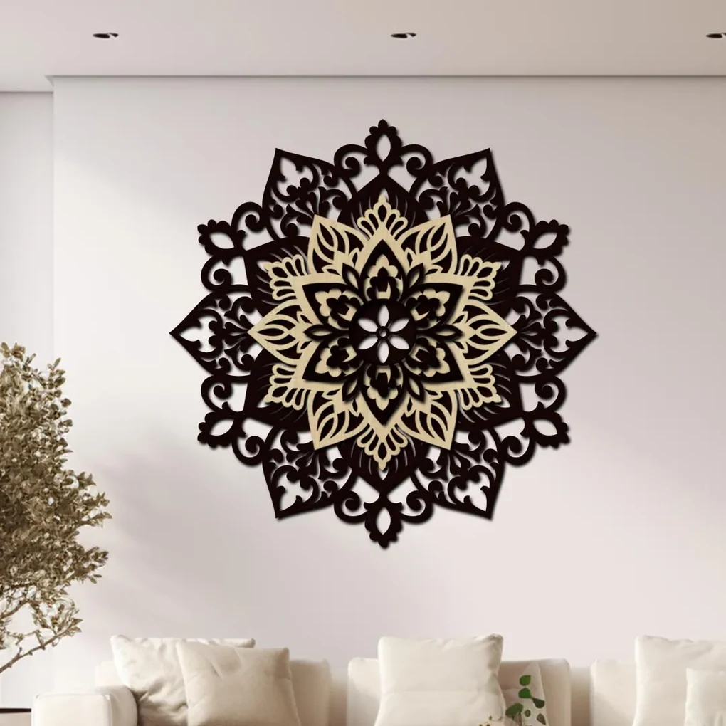 drevo zivota Drevená 3 vrstvová mandala Inšpiratívne energie Rozmery: 80x80, Farebná kombinácia: biela-sivá