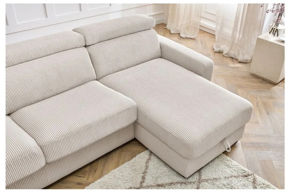 Krémová menčestrová rozkladacia rohová pohovka (variabilná) Monaco – Bobochic Paris