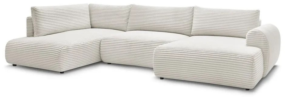 Krémovobiela menčestrová rozkladacia/s úložným priestorom rohová pohovka (ľavý roh/do tvaru "U") Lucien – Bobochic Paris