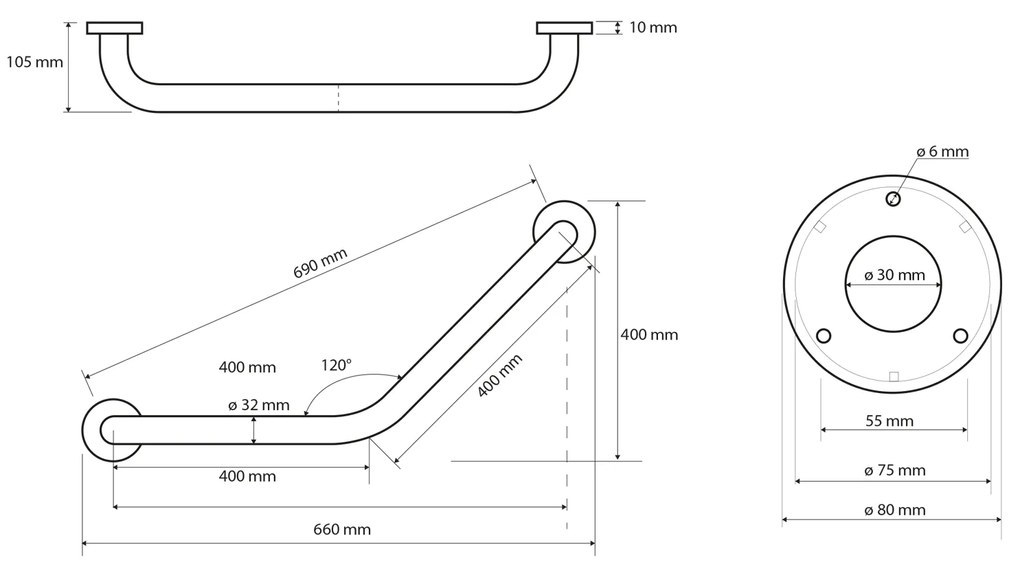 Sapho, Madlo 120° 400/400mm, nerez, XH501