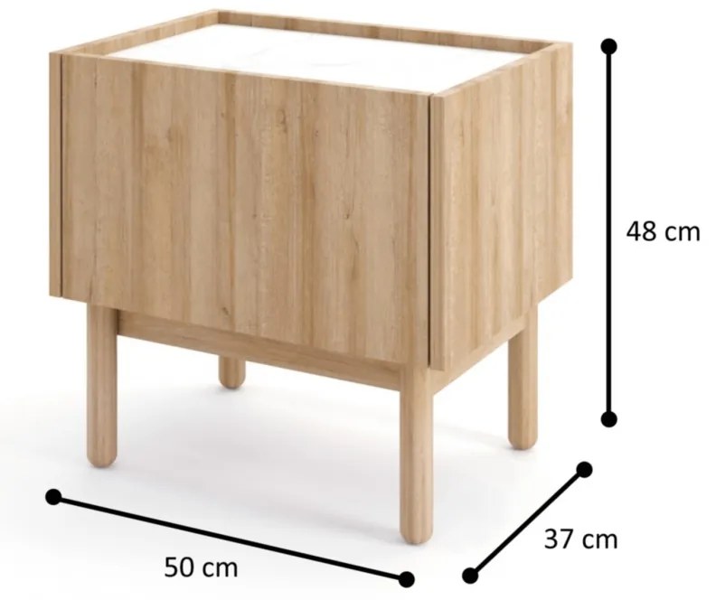 Nočný stolík Boho La 50 cm dub riviéra/biely mramor