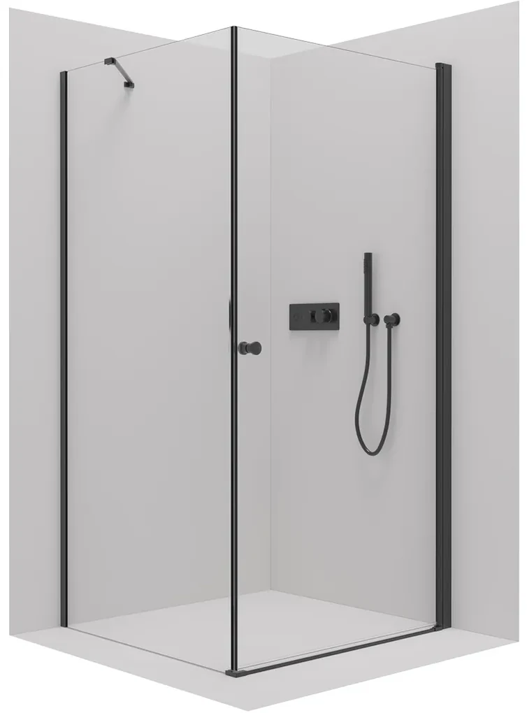 Cerano Antelo, 1-krídlový sprchovací kút 100(dvere) x 40(stena) x 190 cm, 6mm číre sklo, čierny profil, CER-CER-477245