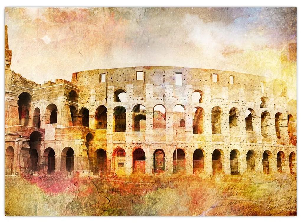 Sklenený obraz - Digitálna maľba, koloseum, Rím, Taliansko (70x50 cm)