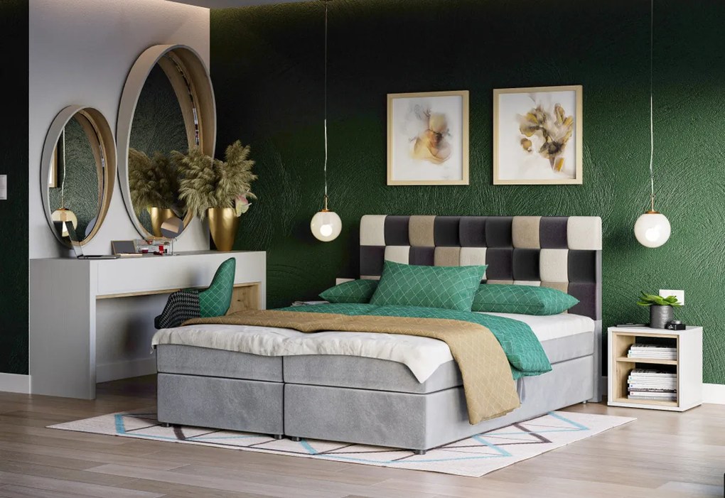 Čalúnená posteľ boxspring LEMON + topper, 180x200, itaka 14/modrá