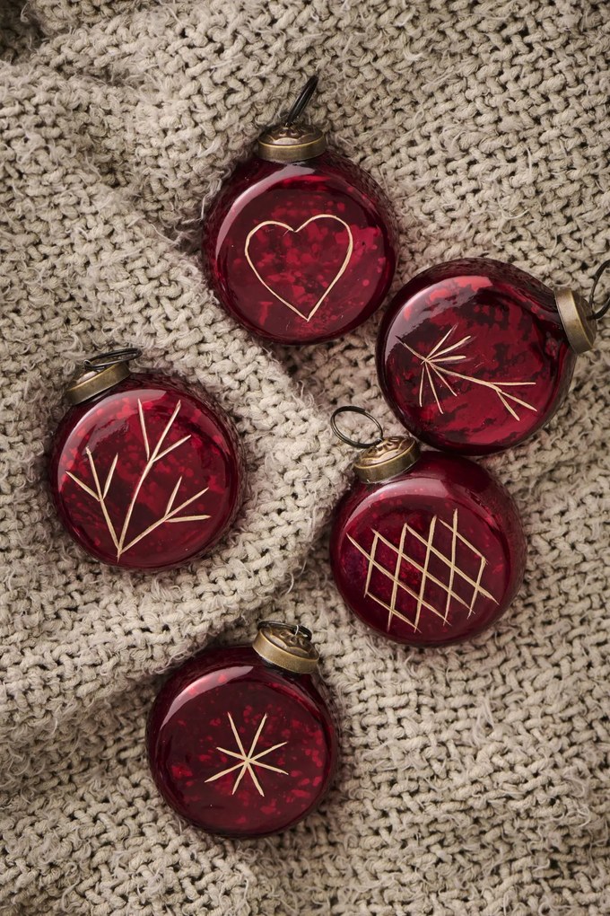 Ib Laursen Vianočná ozdoba Flat Red Gold Engraving Typ D