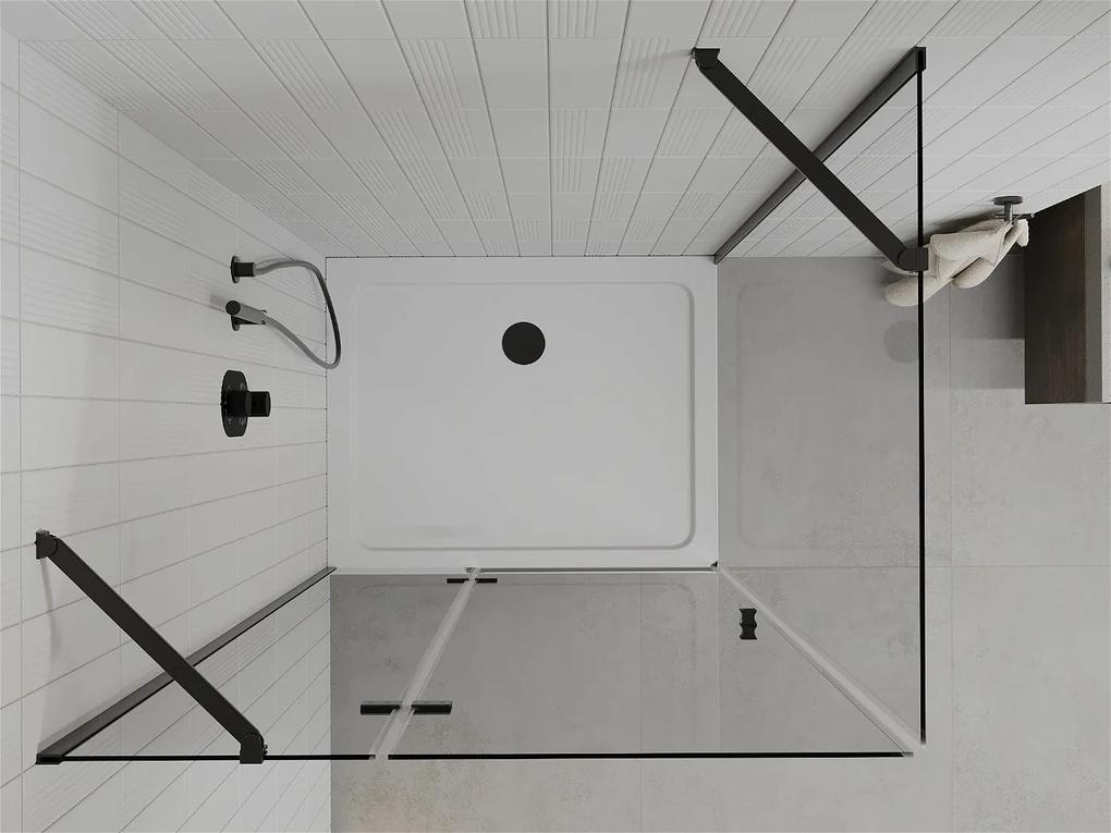 Mexen Roma, sprchovací kút s 1-krídlovými dverami 100 (dvere) x 110 (stena) cm, 6mm číre sklo, čierny profil, slim sprchová vanička 5cm biela s čiernym sifónom, 854-110-120-70-00-4010B