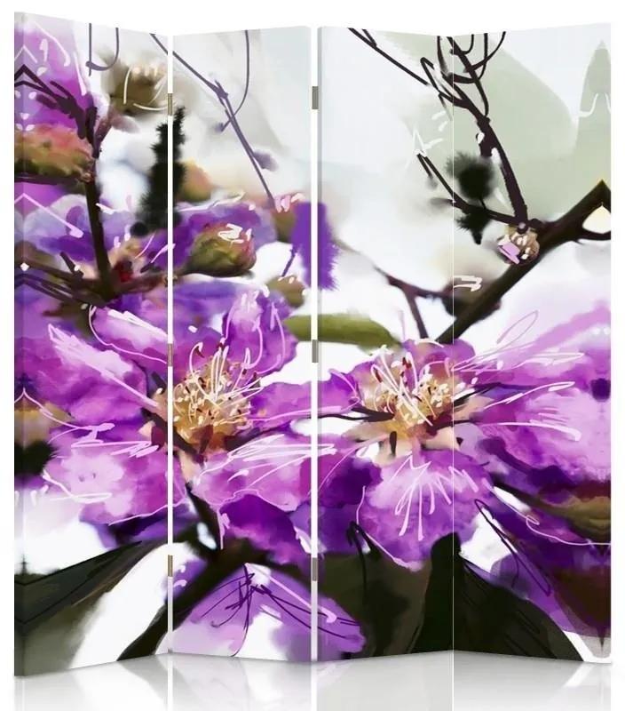 Ozdobný paraván, Magnetické květiny - 145x170 cm, štvordielny, obojstranný paraván 360°
