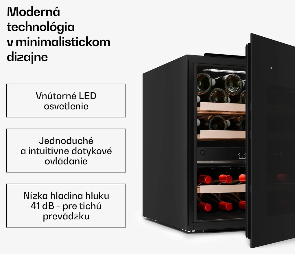 Klarstein Velaire vstavaná chladnička na víno, Moderná, elegantná, UV ochrana, Dvojzónová, 36 fliaš