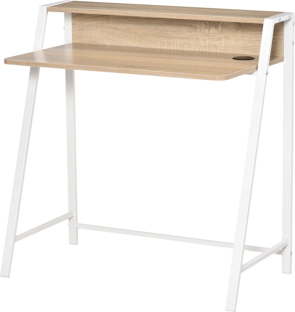 HOMCOM Stôl, Počítačový stôl so št shelf a správou káblov, Moderný stôl s kovovou konštrukciou pre štúdium, spálňu, domácu kanceláriu, 84 x 45 x 85 cm
