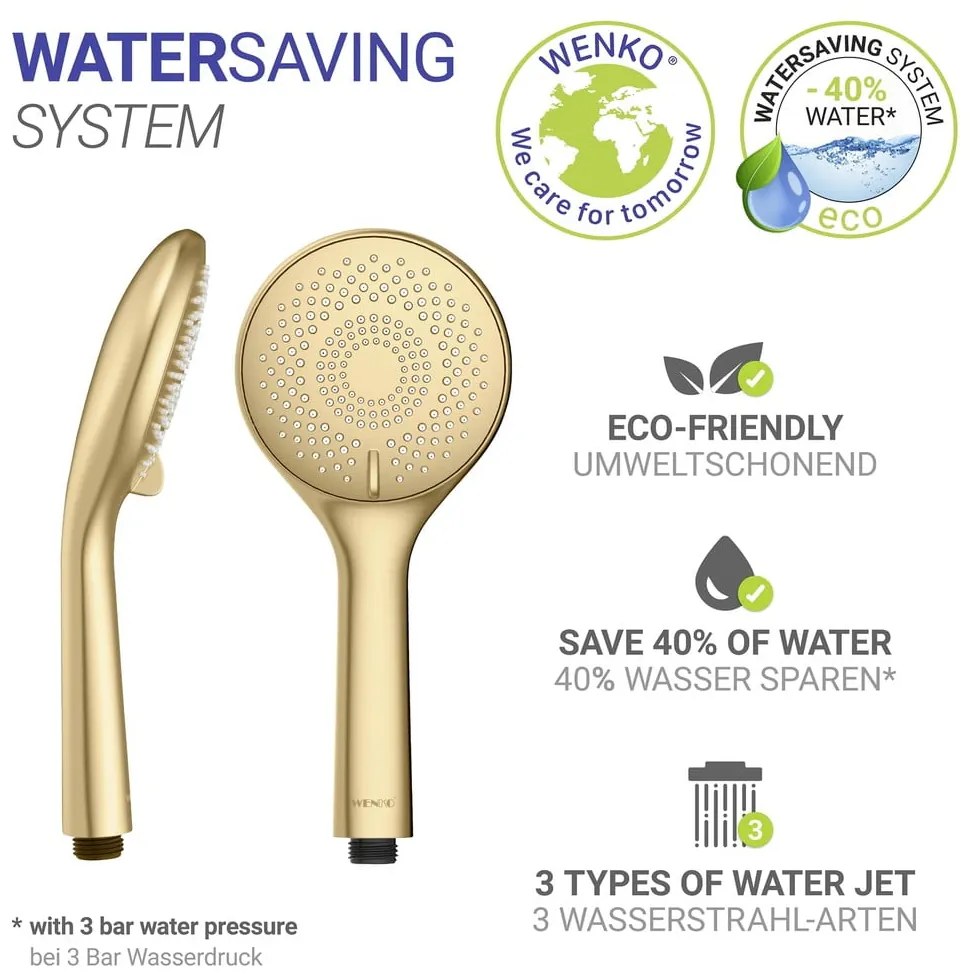 Matne zlatá plastová úsporná sprchová hlavica ø 11 cm Watersaving System – Wenko