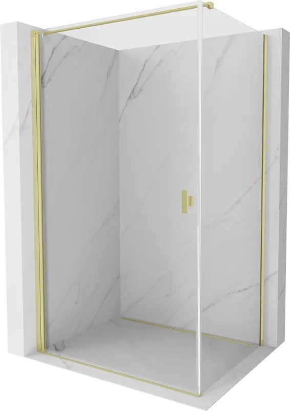 Mexen Mist-B, 1-krídlový výklopný sprchový kút 100 x 80 cm, číre sklo, zlatý matný profil, 8A2T-100-080-55-00