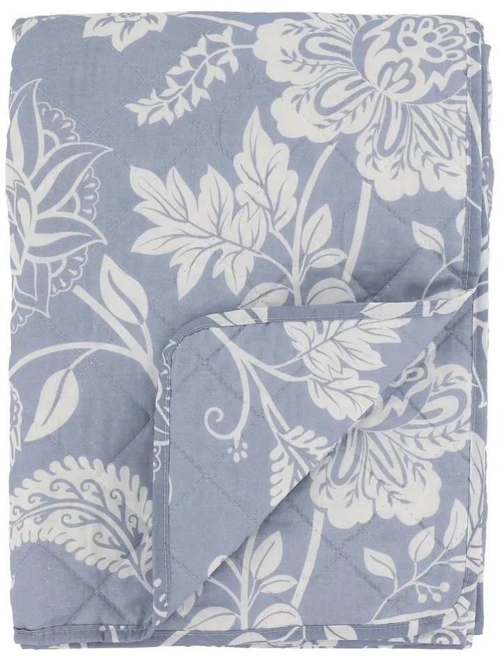 Modrý bavlnený prehoz s kvetmi Aix Quilt - 130*180 cm