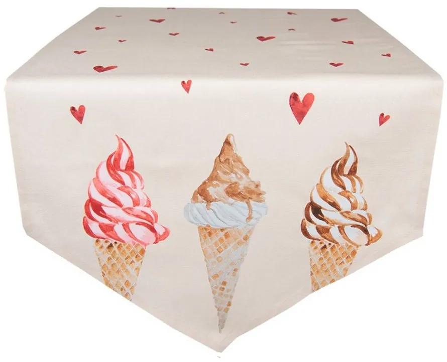 Béžový bavlnený behúň na stôl so zmrzlinou Frosty And Sweet - 50*160 cm