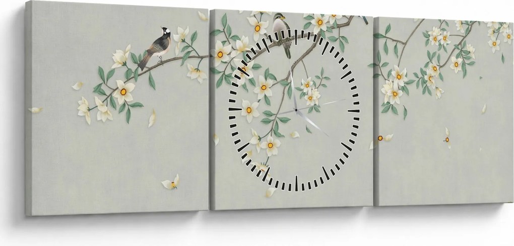 Obraz - Vtáčí zlet (s hodinami) (90x30 cm)