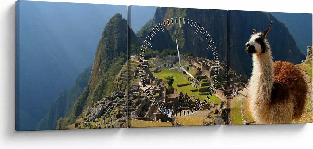 Obraz - Lama a Machu Picchu (s hodinami) (90x30 cm)