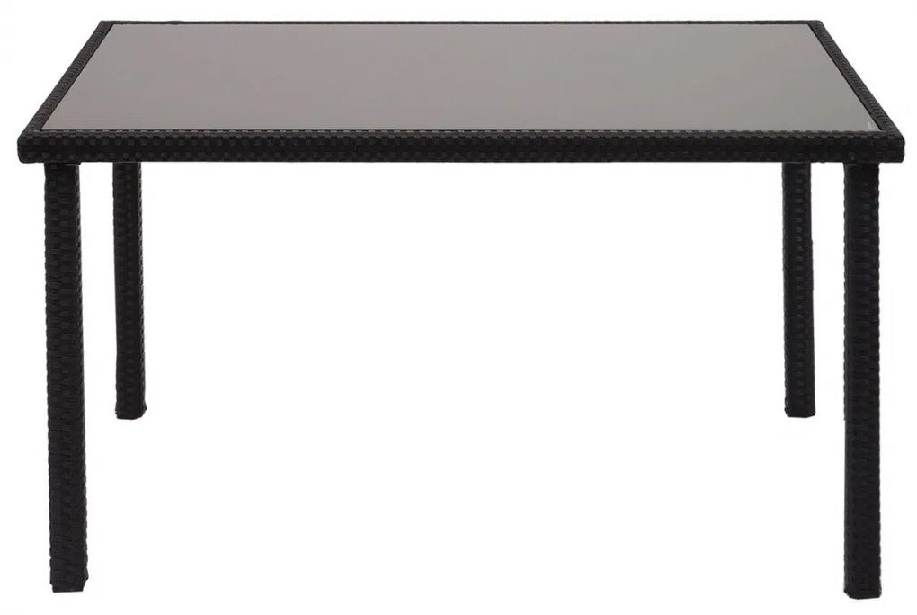 4x Stolička a stola HWC-G19, polyratan, 120x75cm - čierna, vankúše tmavosivá