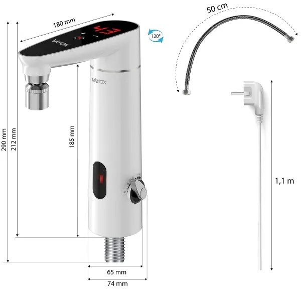 Dotykový prietokový ohrievač vody 3000W/230V IPX4 s LED displejom, biely