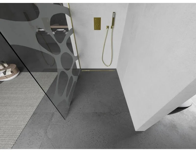 Mexen Kioto L, sprchová zástena Walk-In 120 x 200 cm, 8mm číre sklo biely vzor, zlatý lesklý profil,800-120-103-50-97