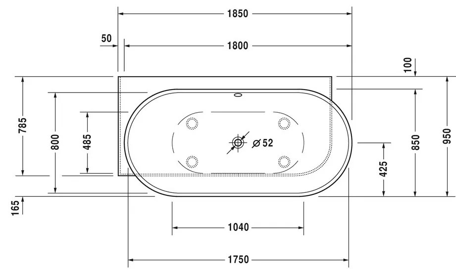 Duravit Luv - Vaňa do ľavého rohu 1850x950 mm s panelom a podstavcom, biela 700431000000000