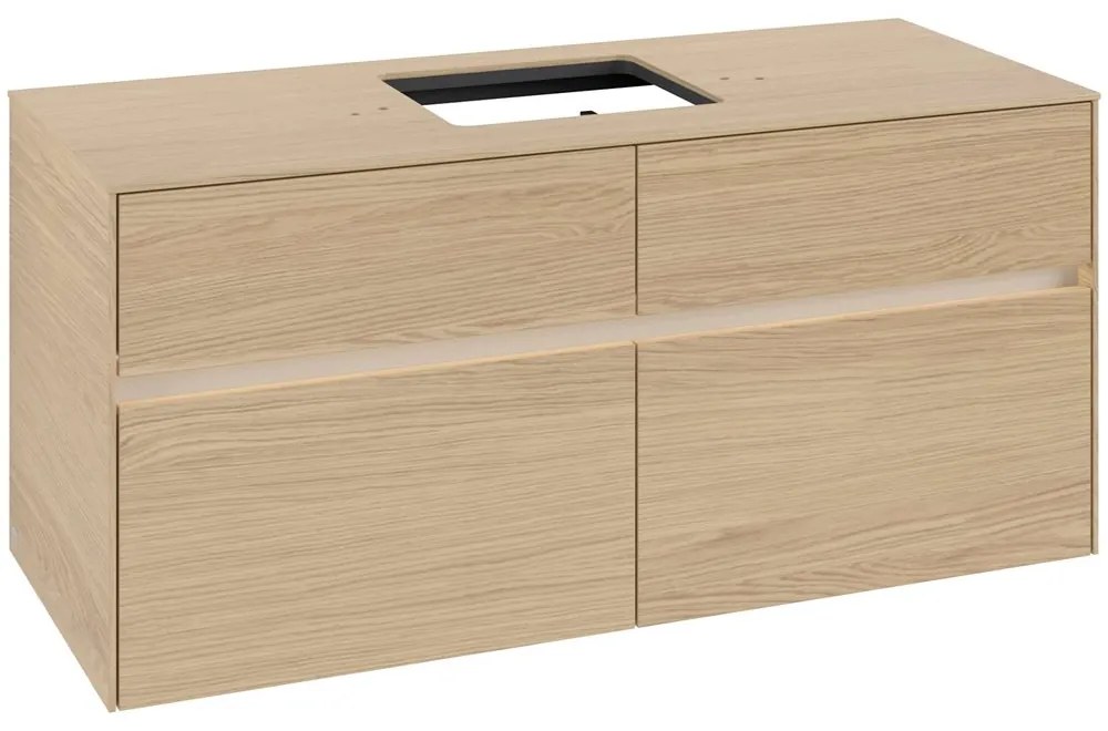 VILLEROY &amp; BOCH Collaro závesná skrinka pod umývadlo na dosku (umývadlo v strede), 4 zásuvky, s LED osvetlením, 1200 x 500 x 548 mm, Nordic Oak, C128B0VJ